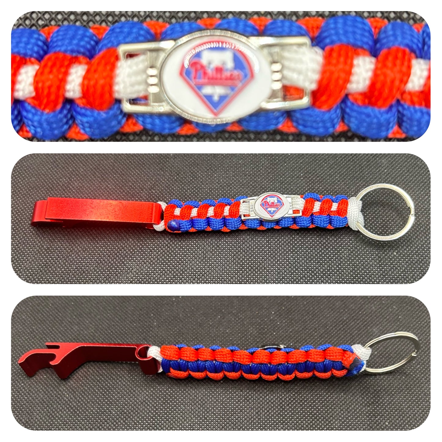 Philadelphia Phillies Inspired Paracord/Survival Keychain with Bottle Opener