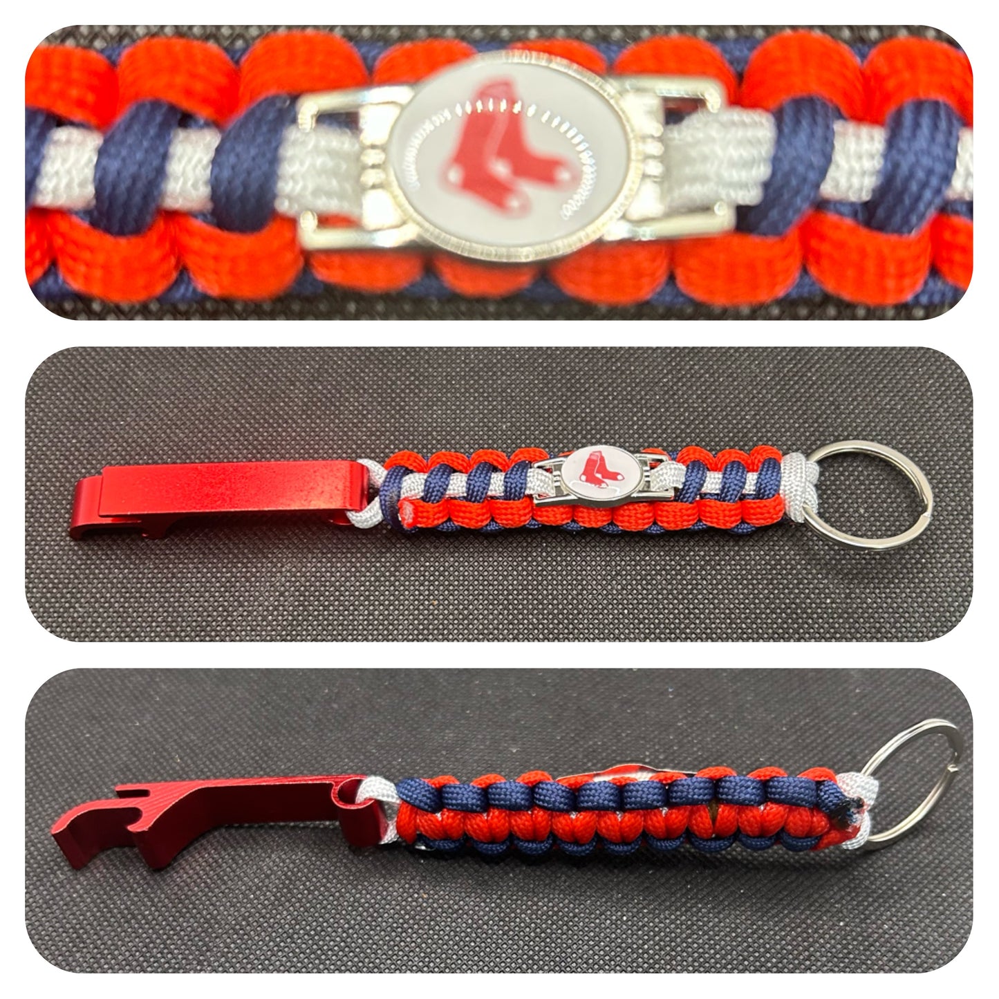 Boston Red Sox Inspired Paracord/Survival Keychain with Bottle Opener