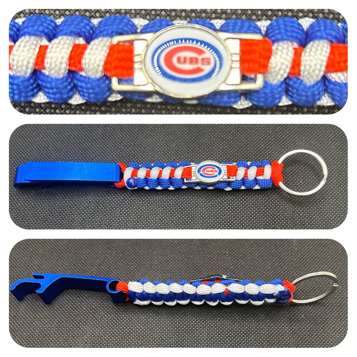 Chicago Cubs Inspired Paracord/Survival Keychain with Bottle Opener
