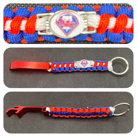 Philadelphia Phillies Inspired Paracord/Survival Keychain with Bottle Opener