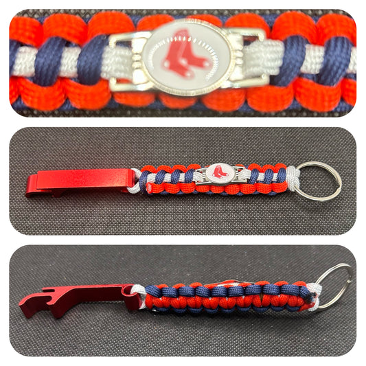 Boston Red Sox Inspired Paracord/Survival Keychain with Bottle Opener