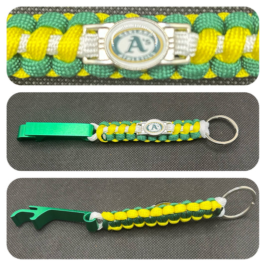 Oakland Athletics Inspired Paracord/Survival Keychain with Bottle Opener