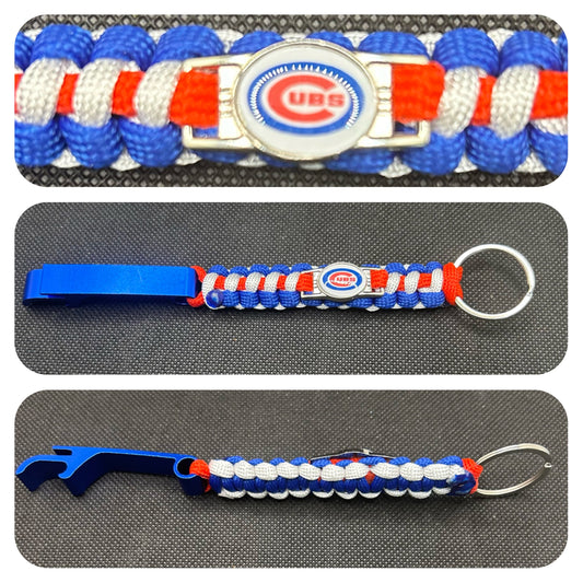 Chicago Cubs Inspired Paracord/Survival Keychain with Bottle Opener